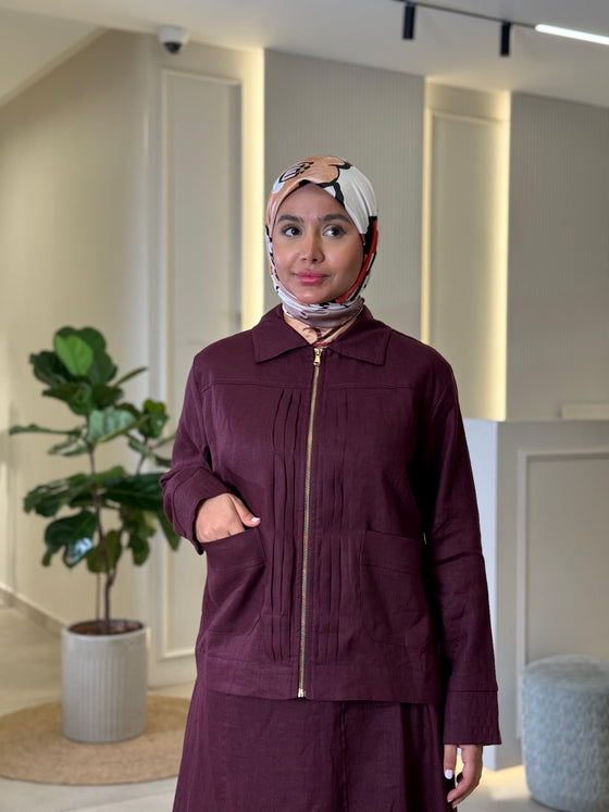 linen burgundy skirt set FW26