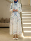 White blue printed floral dress