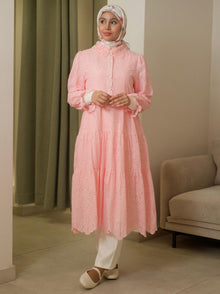  pink crochet shirt dress