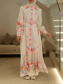  Offwhite floral belted dress