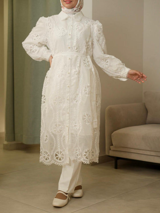 Organza white shirt dress