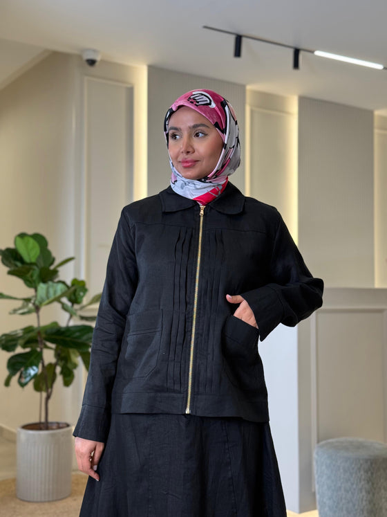 linen black skirt set FW26