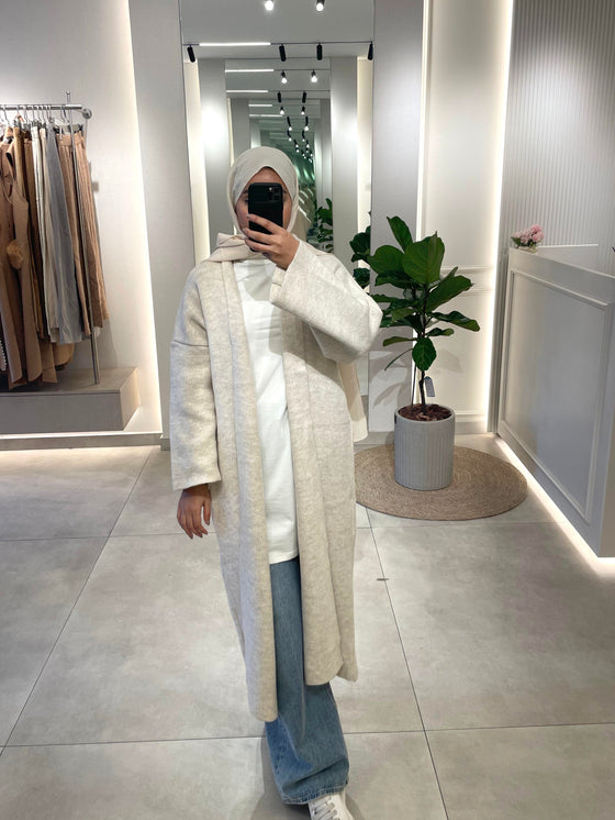 Long beige wool cardigan