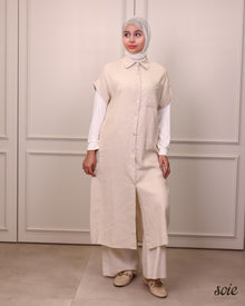  Italy linen sleeveless beige set