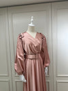 satin pink evening dress