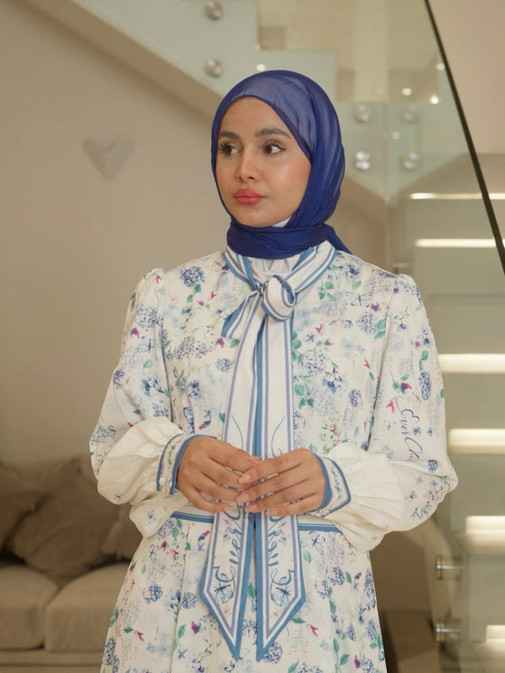 White blue printed floral dress