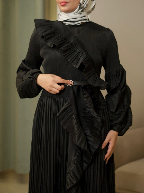 Crepon black evening dress