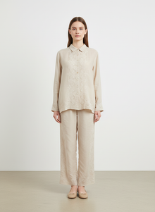  Linen embroidered beige set