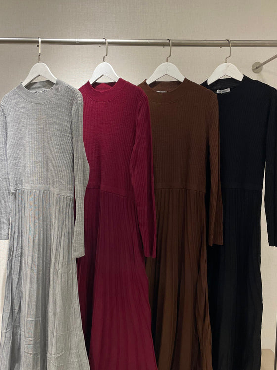 pleated wool brown dress