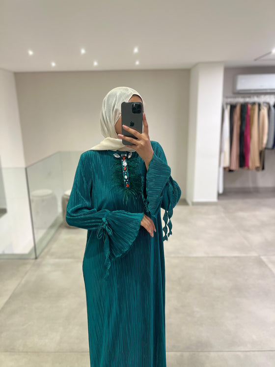 green lined dress