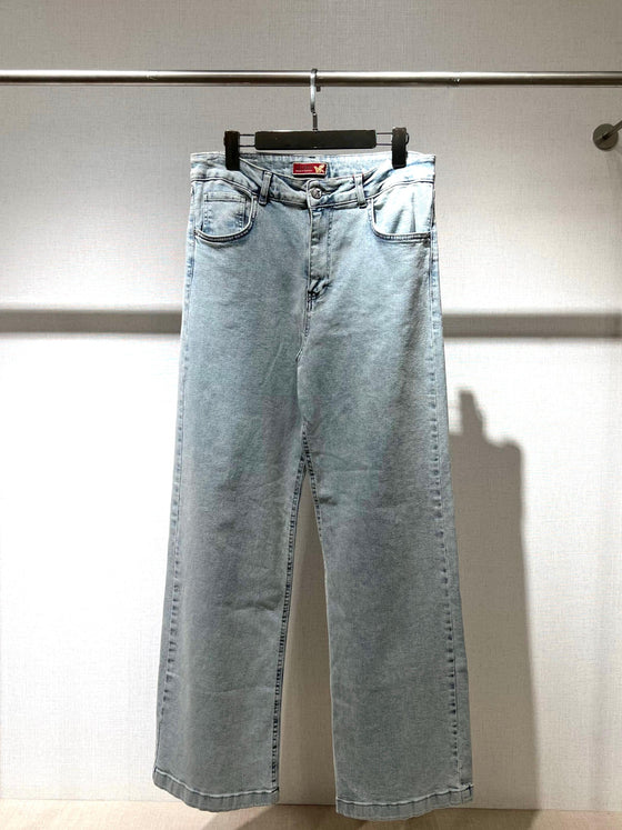 light blue wide denim pants