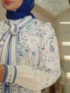 White blue printed floral dress
