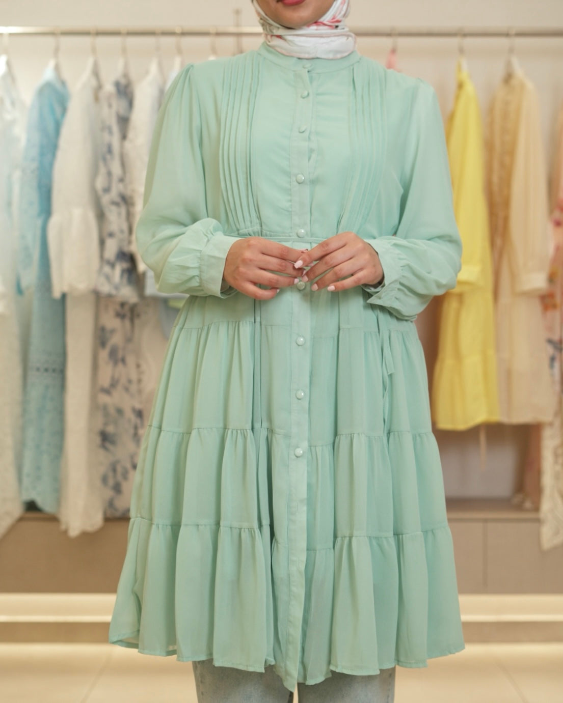 Aqua chiffon mini dress
