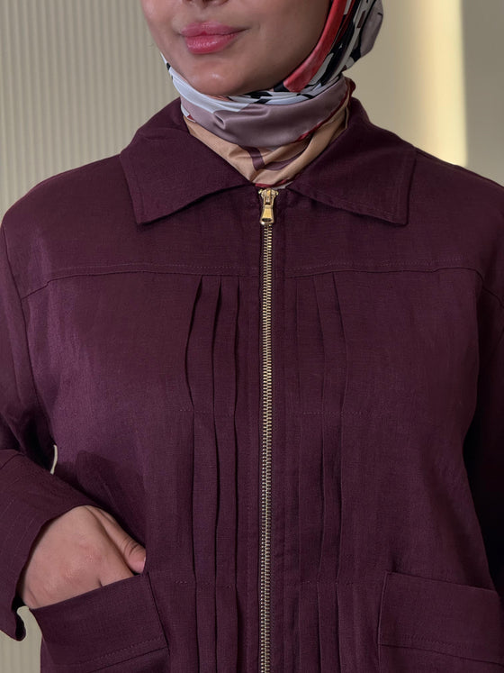 linen burgundy skirt set FW26