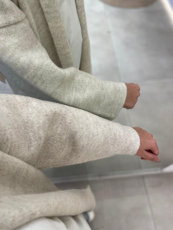 Long beige wool cardigan