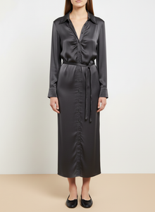  grey silk italian shirt dress