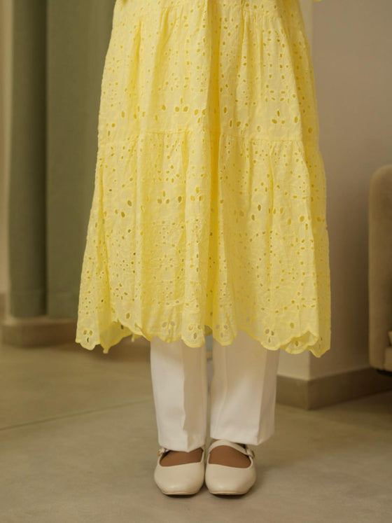 Yellow crochet shirt dress