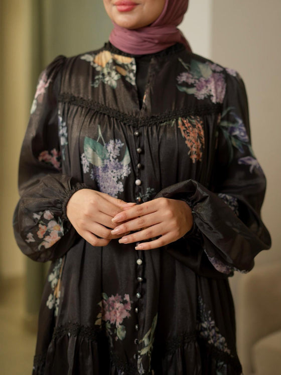 organza black floral dress