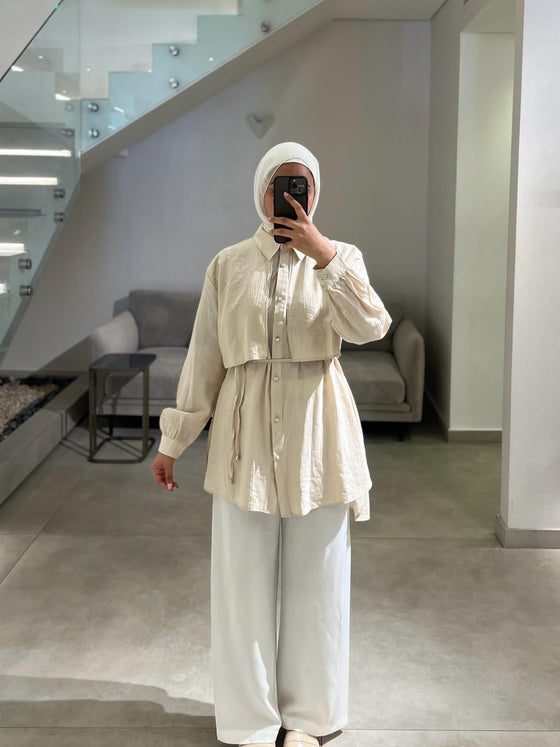 Beige ribbon shirt