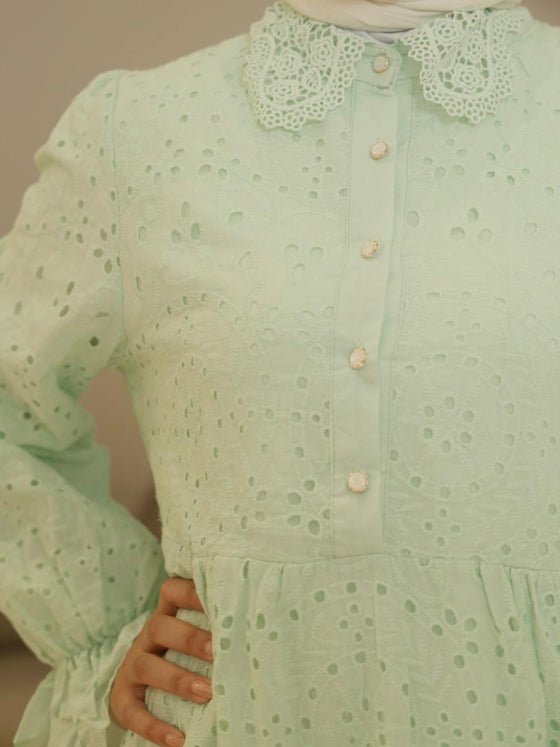 Mint green crochet shirt dress