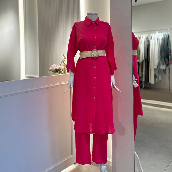 Italian linen long set fuschia