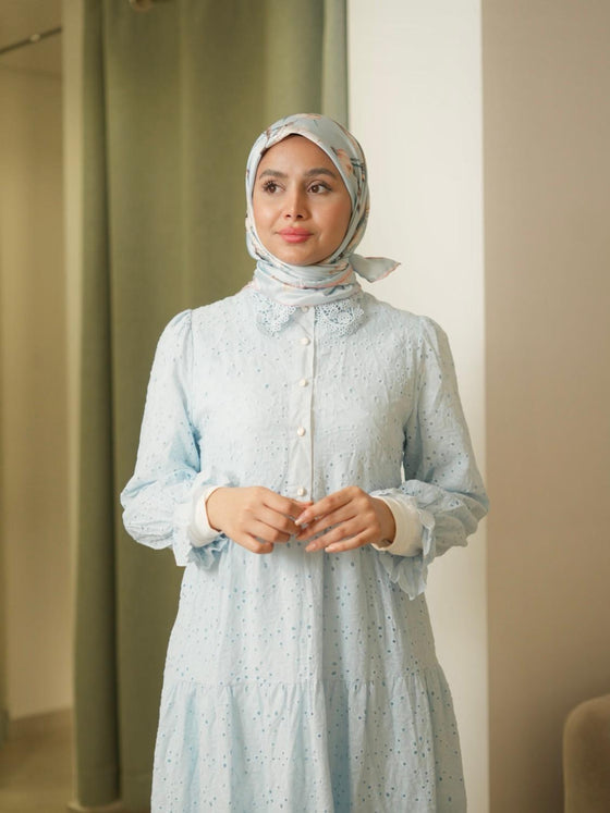 Blue crochet shirt dress