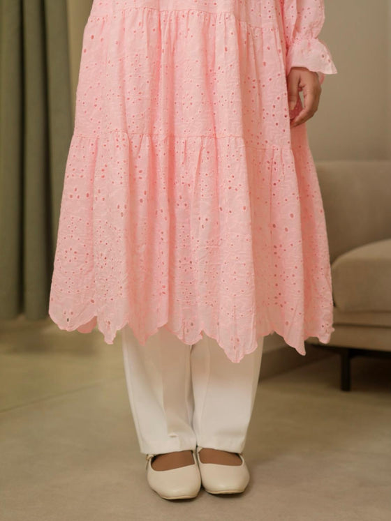 pink crochet shirt dress