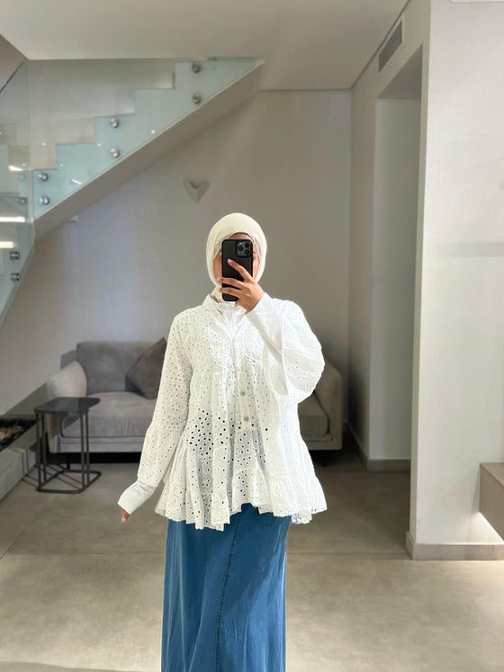 Italian white crochet shirt
