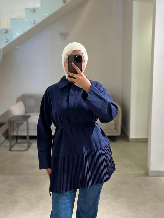 Navy pleated shirt