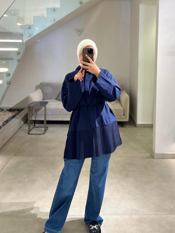 Navy pleated shirt