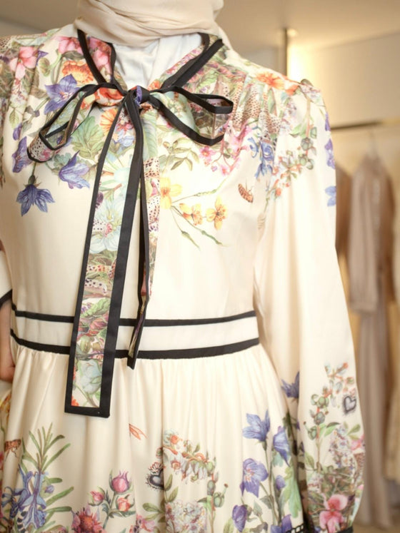Offwhite printed lace dress