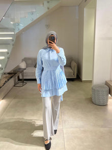  baby blue pleated shirt