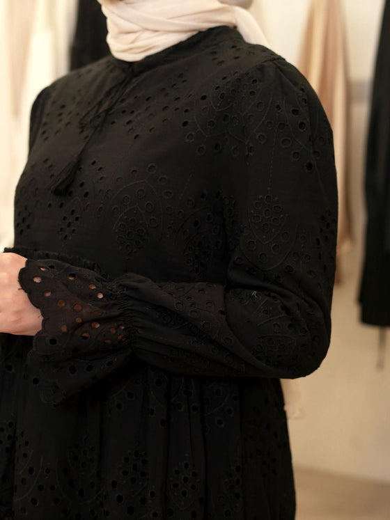 Black crochet mini dress