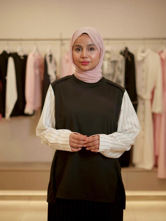 lined black shirt