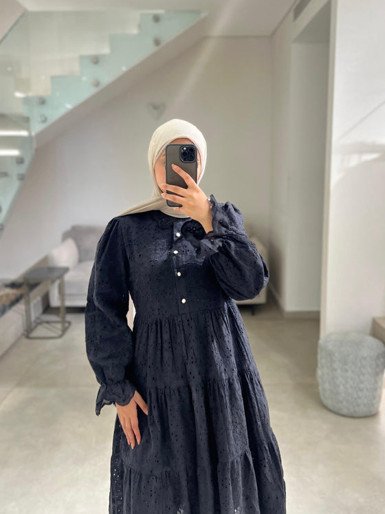 Black crochet shirt dress