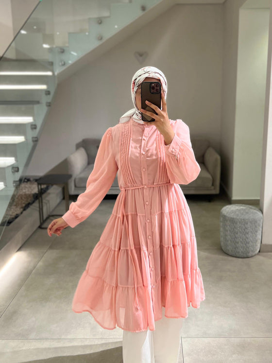 Pink chiffon mini dress