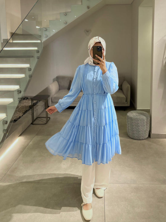 Baby blue chiffon mini dress