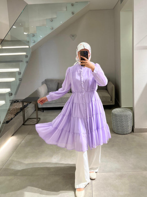 purple chiffon mini dress
