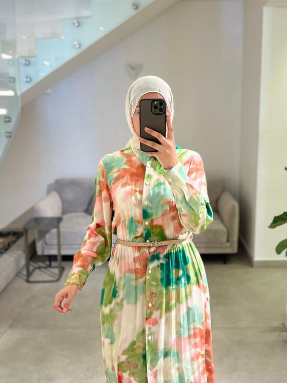 Italian printed green shirt dress