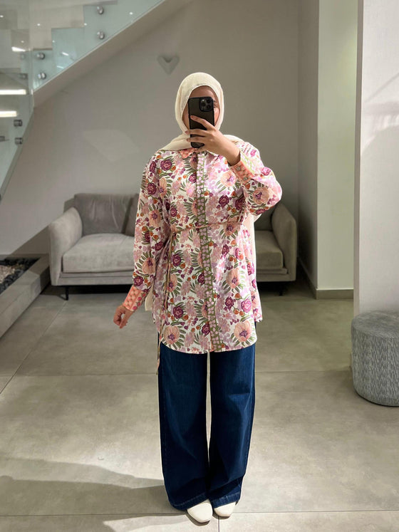 purple printed shirt