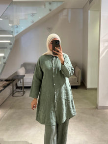  Olive green Italian linen set