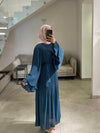 italian teal pleated dress