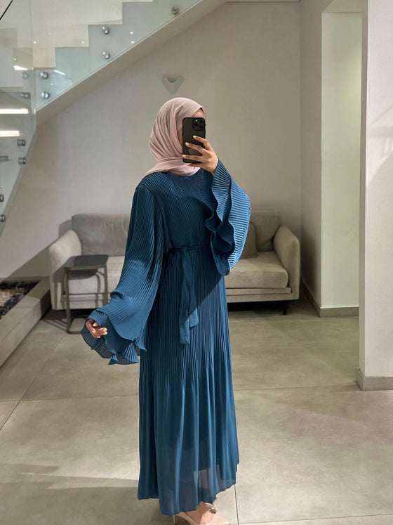 italian teal pleated dress