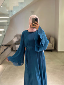  italian teal pleated dress