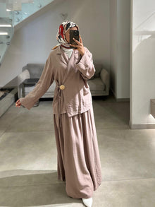  italian linen blend beige sikrt set