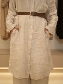  Italy linen printed beige set