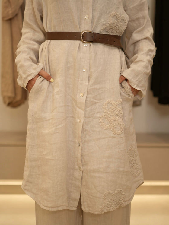 Italy linen printed beige set