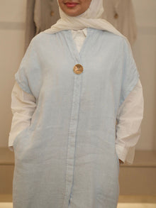  Italy linen sleeveless baby blue set