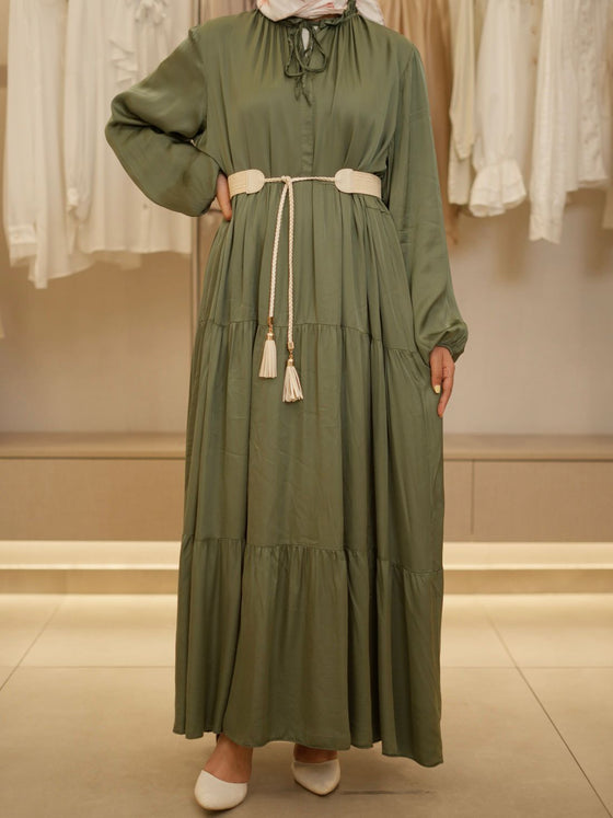 italian silk olive green  dress