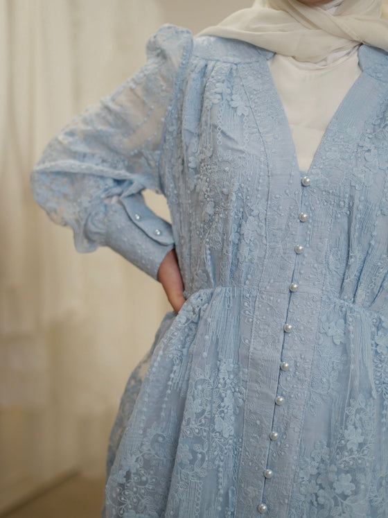 Blue laced evening dress